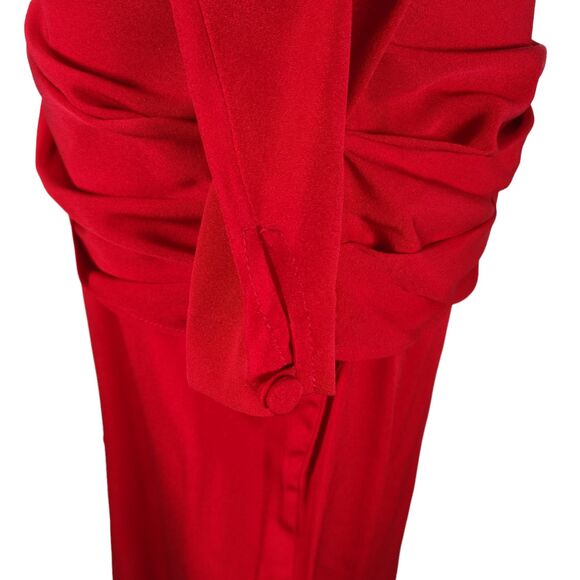 Vintage 90s Red Fitted Midi Cocktail Dress Size S Draped Open Back Square Neck - Picture 9 of 16